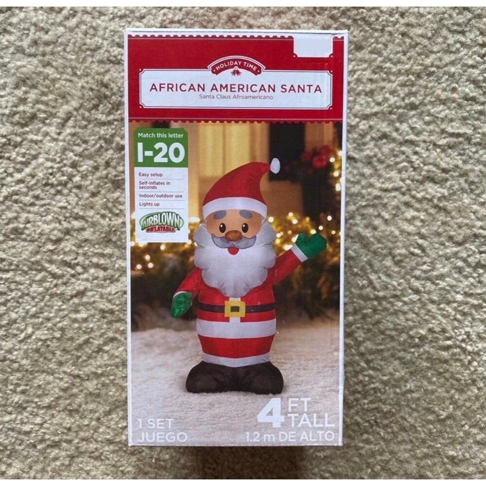4ft African American Santa Holiday Airblown Inflatable